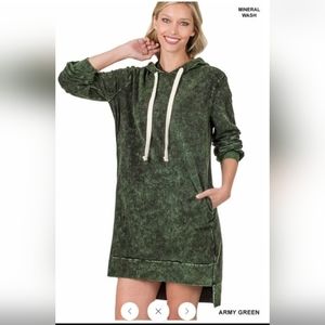 Zenana Mineral Washed Hoodie Dress (Size Small) - Green - NWOT